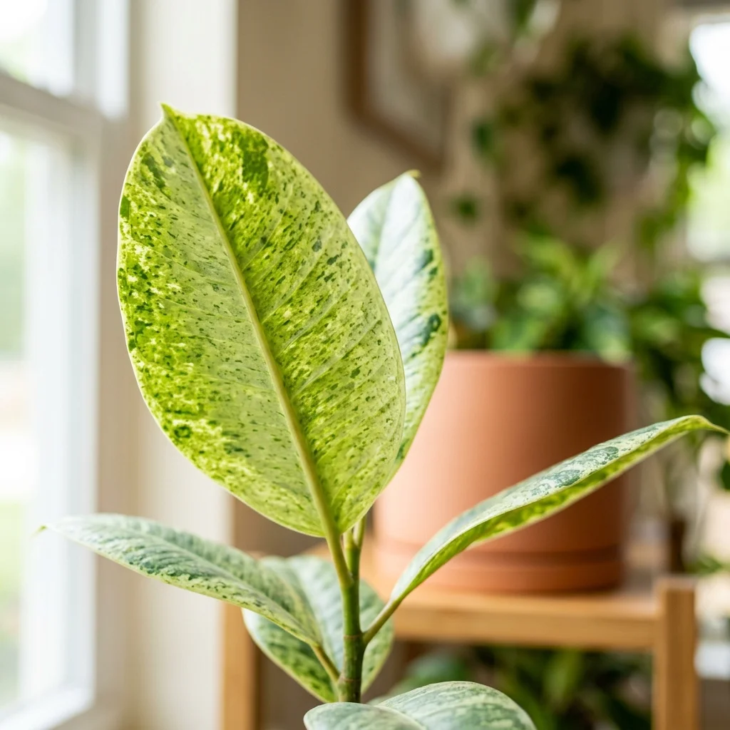 Snap & Identify Shivereana Rubber Plant (Ficus elastica 'Shivereana') - Plant AI care guides