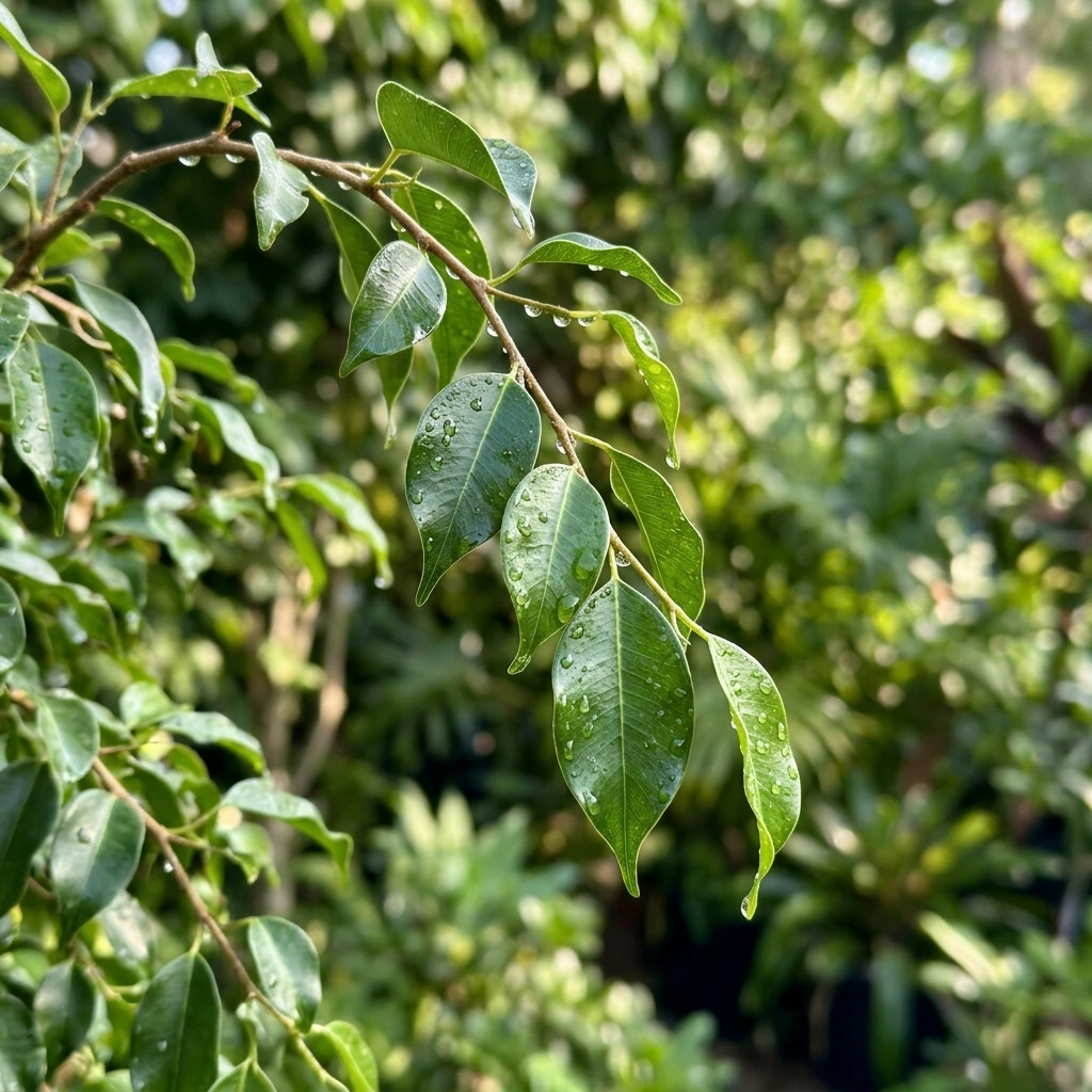 Botanical macro photography of Weeping Fig (Ficus benjamina) - Plant AI care database