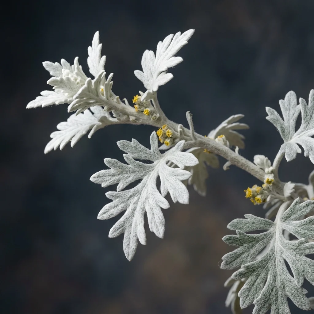 Botanical macro photography of Beach Wormwood (Artemisia stelleriana) - Plant AI care database