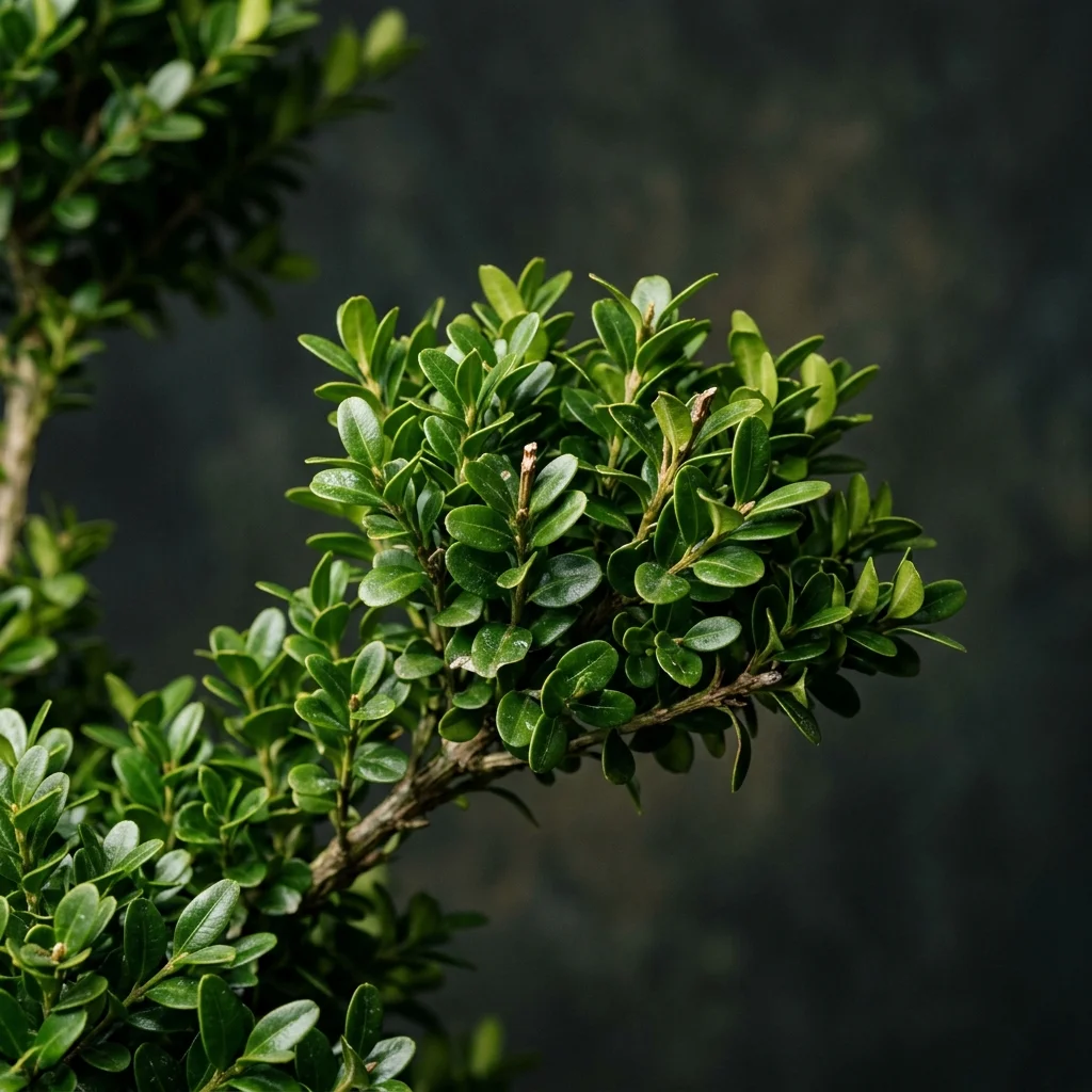 Botanical macro photography of Boxwood (Buxus sempervirens) - Plant AI care database