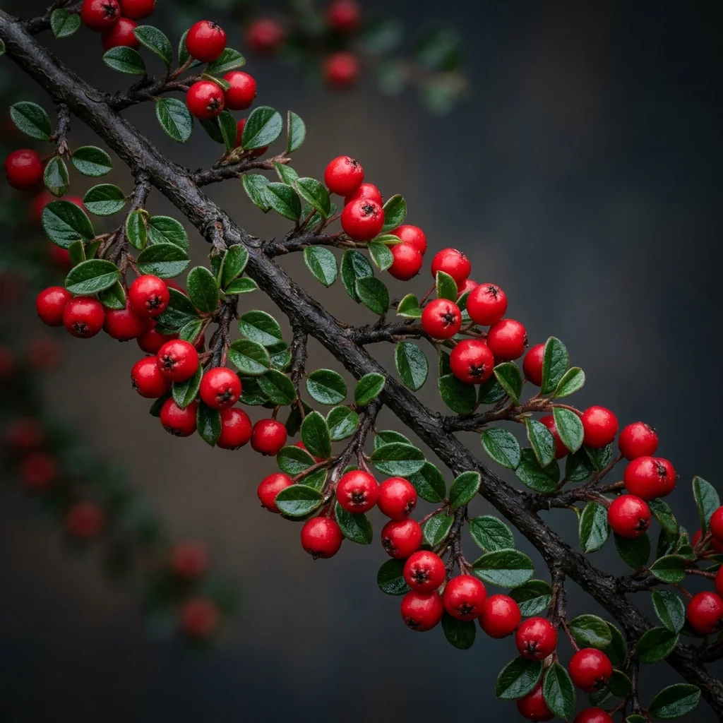 Botanical macro photography of Cotoneaster (Cotoneaster horizontalis) - Plant AI care database