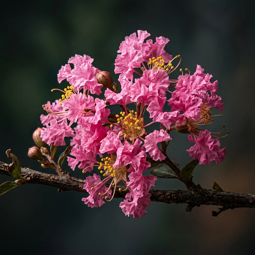 Botanical macro photography of Crape Myrtle (Lagerstroemia indica) - Plant AI care database