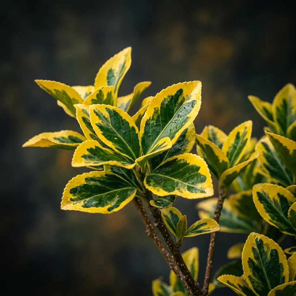 Botanical macro photography of Variegated Euonymus (Euonymus japonicus) - Plant AI care database