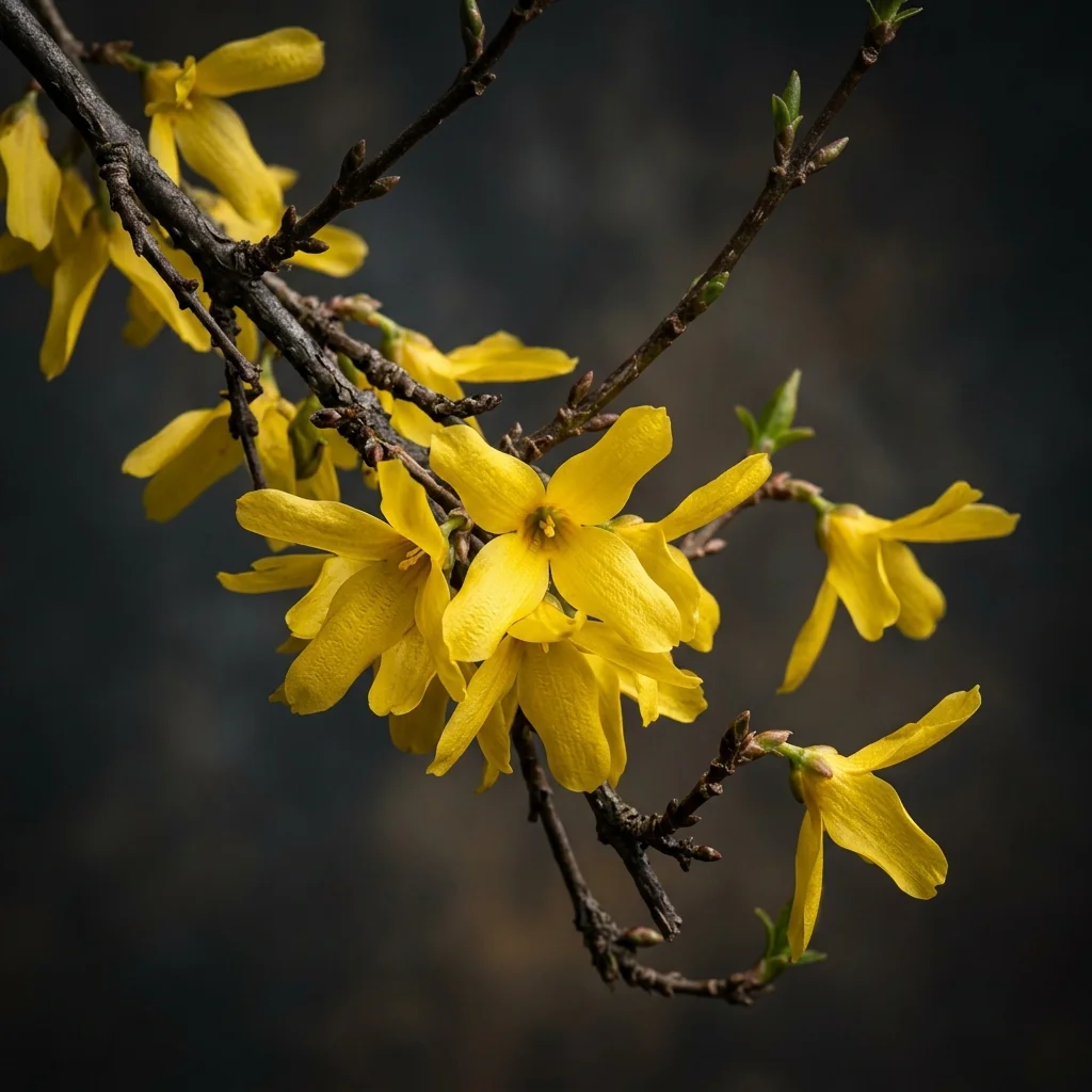 Botanical macro photography of Forsythia (Forsythia suspensa) - Plant AI care database