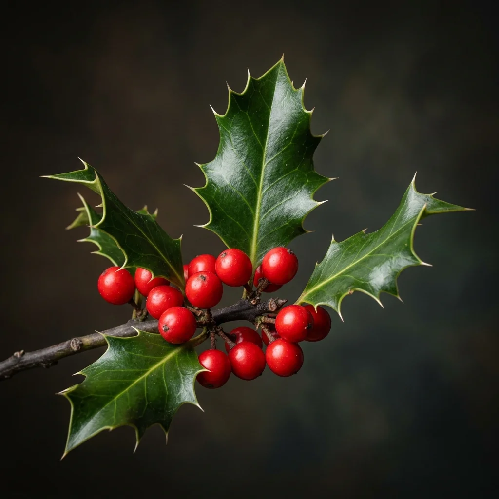 Botanical macro photography of Holly Shrub (Ilex aquifolium) - Plant AI care database