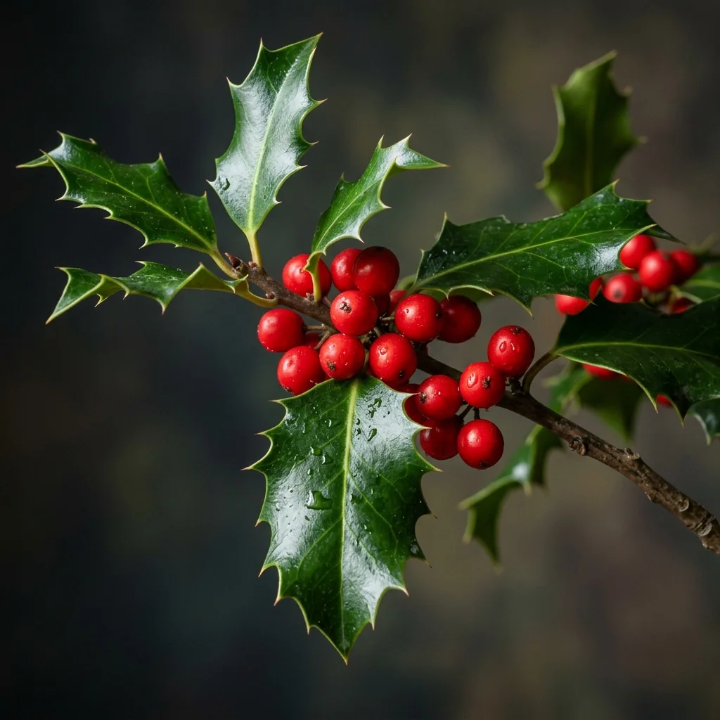 Botanical macro photography of English Holly (Ilex aquifolium) - Plant AI care database