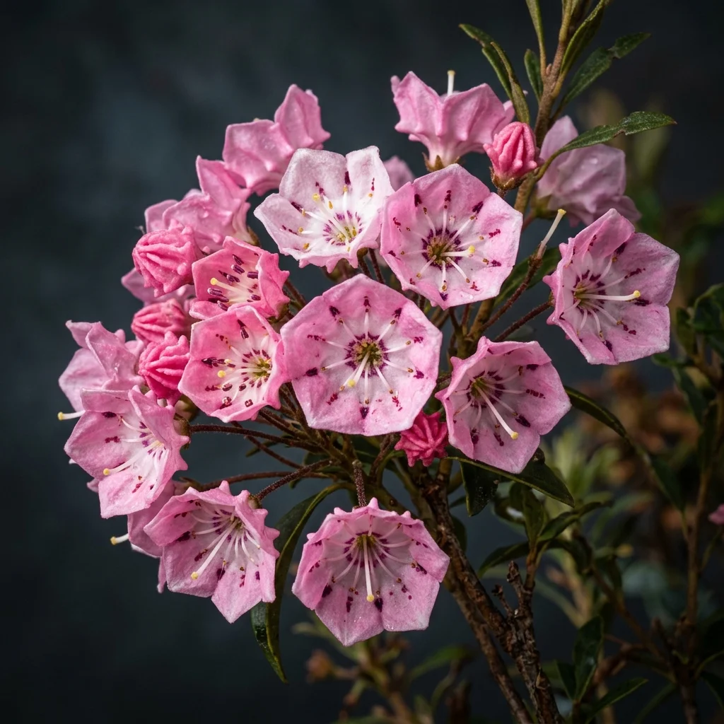 Botanical macro photography of Kalmia (Kalmia latifolia) - Plant AI care database