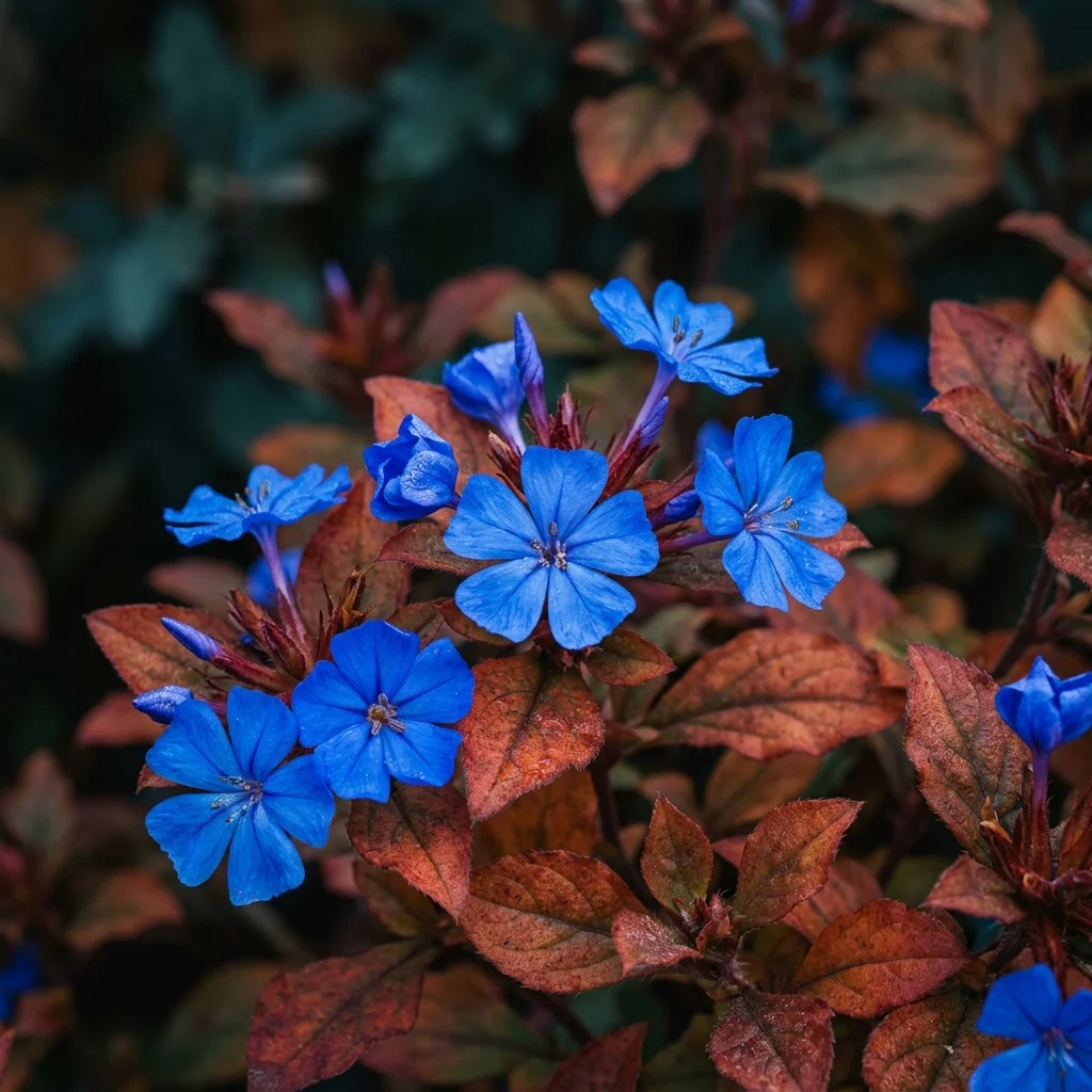 Botanical macro photography of Leadwort (Ceratostigma plumbaginoides) - Plant AI care database