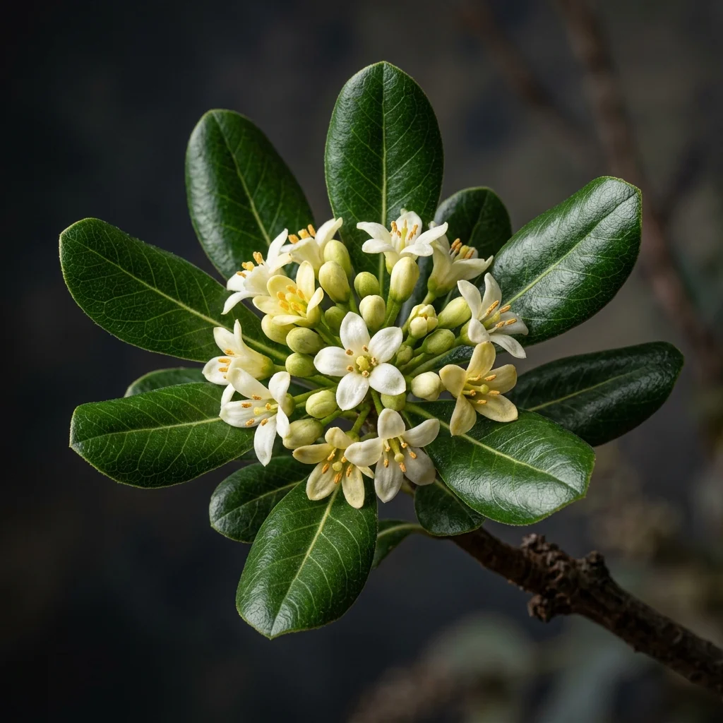 Botanical macro photography of Pittosporum (Pittosporum tobira) - Plant AI care database
