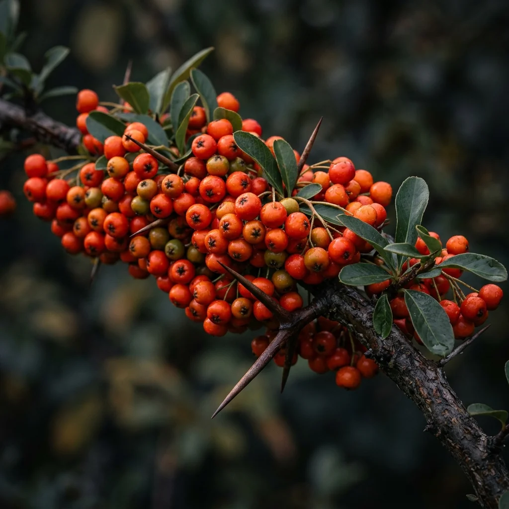 Botanical macro photography of Firethorn (Pyracantha coccinea) - Plant AI care database