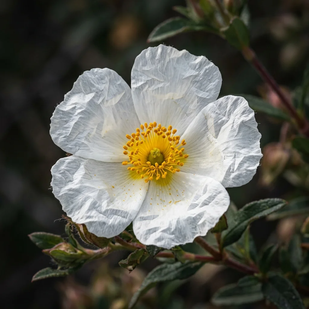 Botanical macro photography of Rock Rose (Cistus x hybridus) - Plant AI care database