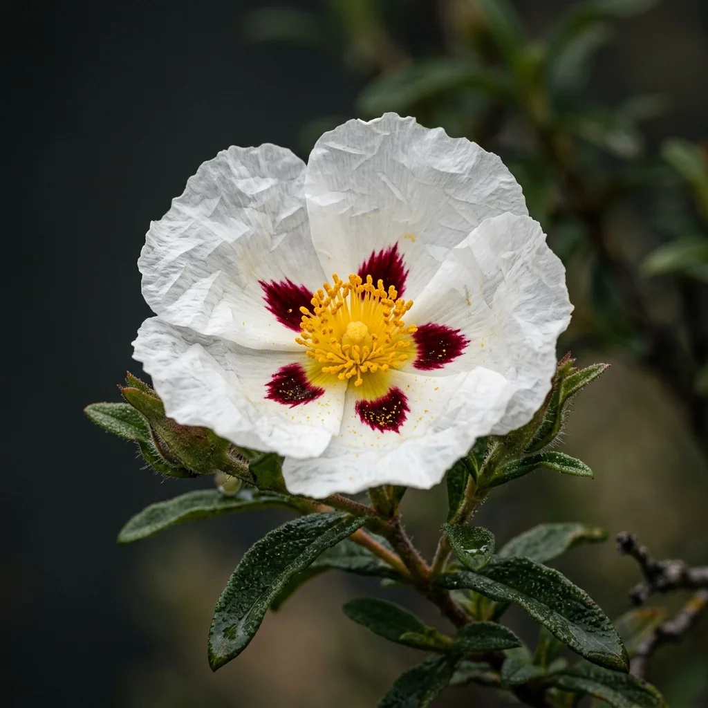 Botanical macro photography of Rockrose (Cistus ladanifer) - Plant AI care database