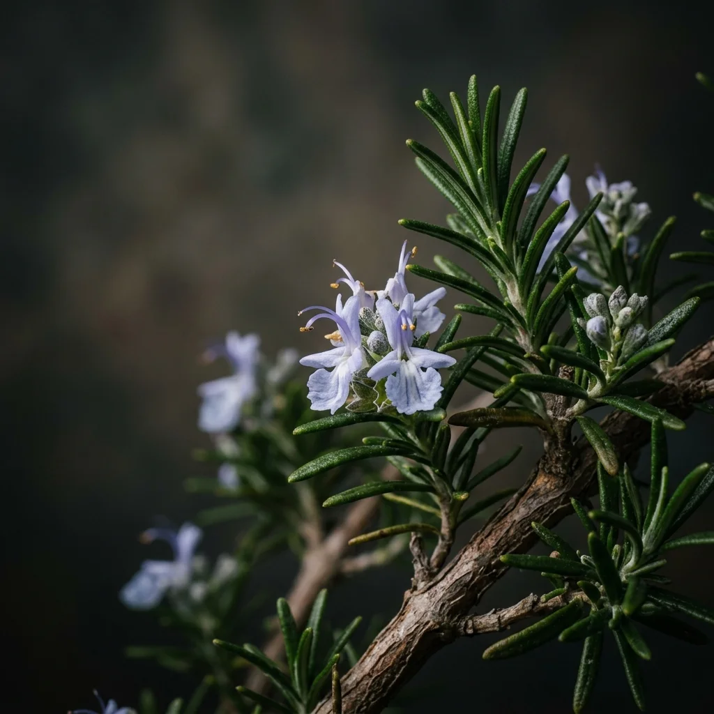 Botanical macro photography of Rosemary Shrub (Salvia rosmarinus) - Plant AI care database