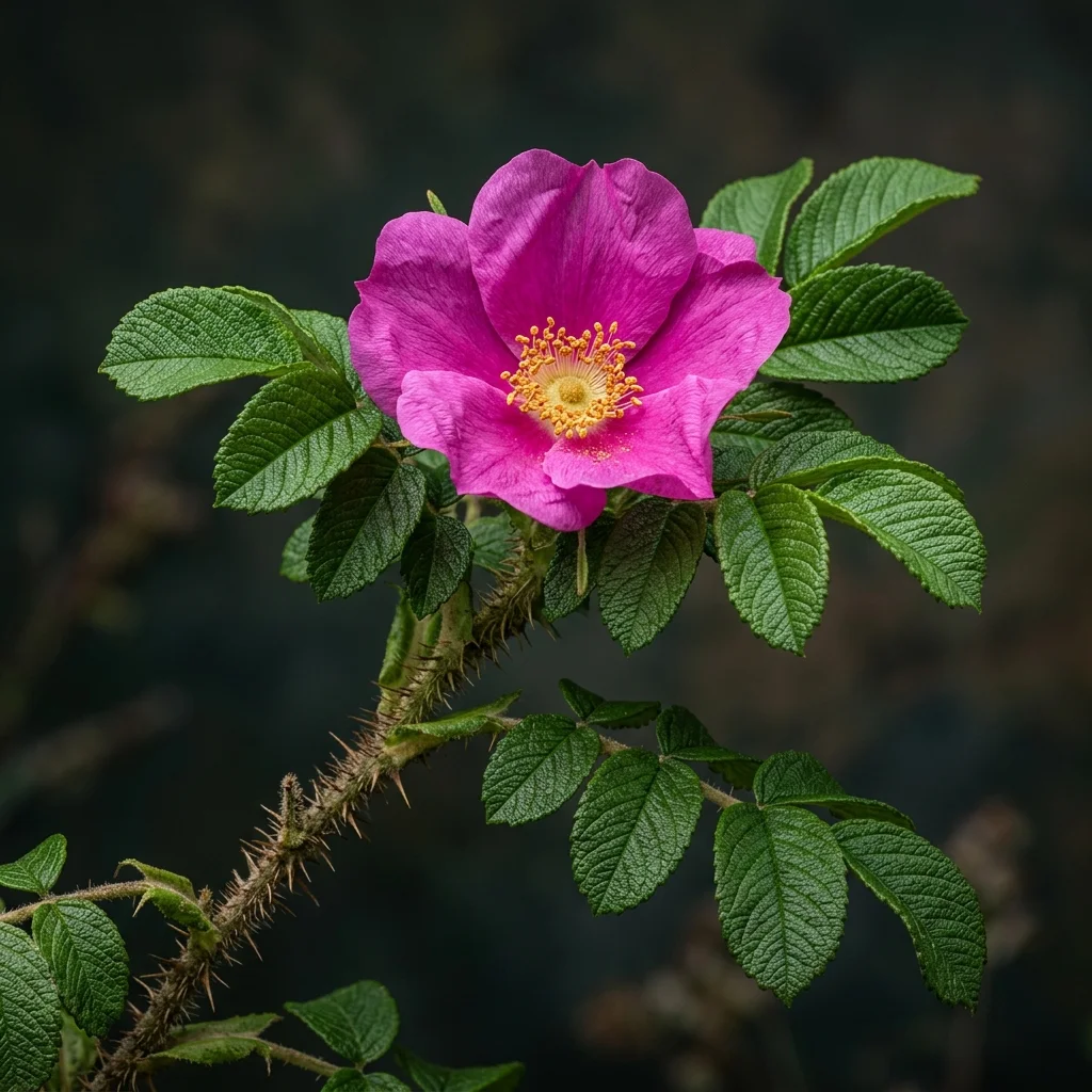 Botanical macro photography of Rugosa Rose (Rosa rugosa) - Plant AI care database