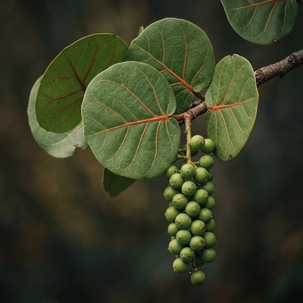 Botanical macro photography of Sea Grape (Coccoloba uvifera) - Plant AI care database
