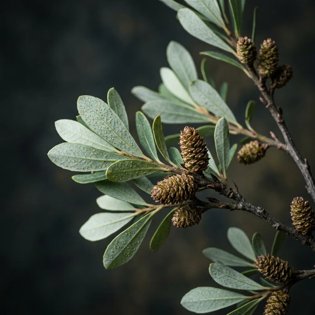 Botanical macro photography of Sweet Gale (Myrica gale) - Plant AI care database