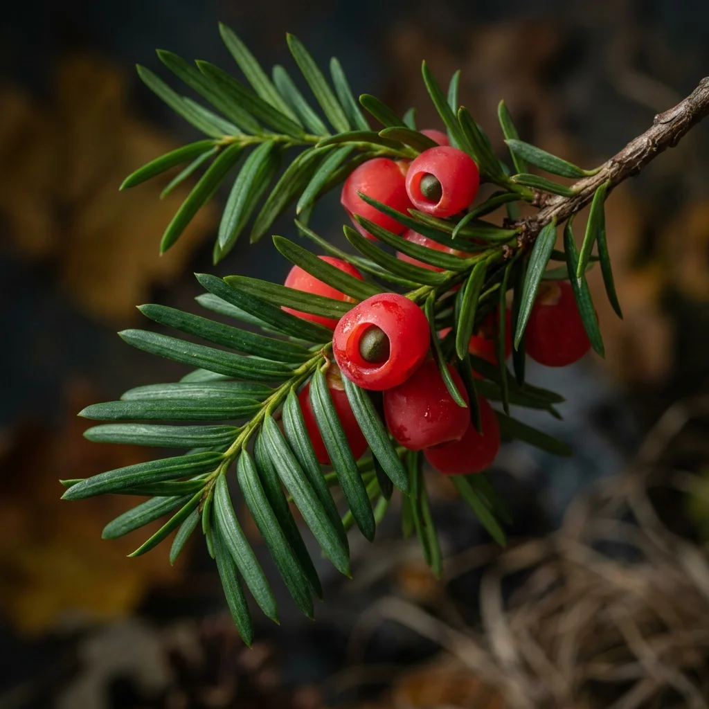 Botanical macro photography of Yew Shrub (Taxus baccata) - Plant AI care database